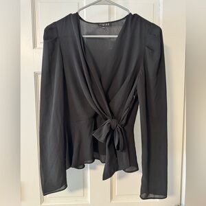 Sheer Black Wrap Blouse
